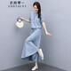 衣典零一兩件套套裝裙2021夏裝新款夏季女裝時(shí)尚民族風(fēng)休閑套裝遮肚子顯瘦女士短袖棉麻連衣裙夏天長(zhǎng)裙子 牛仔藍(lán) M