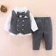 邦詩(shī)婕黎英式男寶寶禮服嬰幼兒滿(mǎn)月百日一周歲抓周紳士西裝小童衣服套裝春 麻灰色(夾薄棉款) 80碼(適合身高80-90厘米)