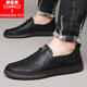 蜻蜓牌【真皮牛皮+手工上線(xiàn)】男士休閑皮鞋牛筋底懶人一腳蹬男鞋豆豆鞋 黑色 44