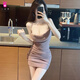 緣夢(mèng)韻女人味顯胸顯身材心機洋氣連衣裙收臀吊帶裙褶皺短裙 粉色E L _建議108-125斤