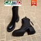 卡帝樂(lè)鱷魚(yú)（CARTELO）高檔高跟靴女2025秋冬季奶茶色馬丁靴粗跟洋氣瘦瘦女鞋短靴潮流新 黑色單里 36