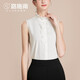 路施南花邊立領(lǐng)無(wú)袖襯衫女夏季歐美時(shí)尚設計感小眾襯衣白色雪紡職業(yè)上衣 米白 L1818 XL