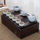 守瓷茶盤(pán)茶具多功能收納盒茶壺茶杯整理茶臺功夫茶具家用簡(jiǎn)約茶托盤(pán) 長(cháng)方形直角收納盒+10件套貴妃壺