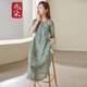 亦朵連衣裙女夏季淺綠色品牌苧麻連衣裙女中長(cháng)款印花裙子修身顯瘦 淺綠色 L