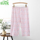 欣尚優(yōu)新款女士純棉七分褲碎花家居褲媽媽針織薄棉短褲松緊腰過(guò)膝褲睡褲 粉葵花 3XL 推薦130-150斤
