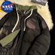 NASA MARVEL棉衣男棉服冬季外套棉襖子潮流假兩件連帽情侶面包服 黑色 XL