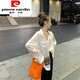 皮爾卡丹（pierre cardin）仿真絲緞面雪紡襯衫女春秋季韓版長(cháng)袖寬松上衣別致垂感襯衣 白色 S