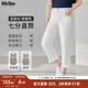 MsShe【不規則毛邊七分牛仔褲】大碼女裝2025夏裝胖mm直筒小腳褲 牛仔白色現貨 2XL