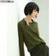 COCOBELLA[苔蘚綠]簡(jiǎn)約氣質(zhì)雙排扣翻領(lǐng)毛衣女針織開(kāi)衫MZ152C 橄欖綠 S