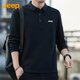 吉普（JEEP）長(zhǎng)袖T恤男春秋季寬松休閑polo領(lǐng)打底衫男士衣服男裝 黑色 3XL 