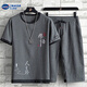 愷吉銳冰絲套裝男休閑運動(dòng)套裝寬松大碼夏季潮流短袖七分褲時(shí)尚兩件套潮 禪語(yǔ)8888灰色套裝 5XL （建議碼數175-195斤）