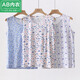 AB 內衣中老年媽媽汗衫女士純棉圓領(lǐng)寬松無(wú)袖背心老人衫ab睡衣S722 藍粉花 XXL