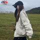 YOMC2025美式棒球服女春秋新款寬松休閑薄款短款?yuàn)A克棉服夾棉外套女 米灰色(不夾棉) 薄款 M 建議115-130斤