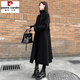 皮爾卡丹（pierre cardin）雙面羊絨大衣女中長款2024冬裝新款韓版過膝系帶黑色毛呢外套 黑色 S (155) 建議108斤以內(nèi)