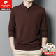 皮爾卡丹（pierre cardin）高端超細精紡100%羊毛衫男裝純色針織長(cháng)袖T恤男中年翻領(lǐng)POLO 衫 焦糖色 180XXL(150-170斤)