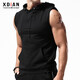 續點(diǎn)無(wú)袖衛衣背心男士運動(dòng)健身緊身修身連夏棉個(gè)性帶帽男潮牌坎肩寬肩 黑色 L 碼（112-130斤左右）修身版型