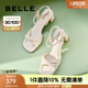 百麗（Belle）方頭一字帶涼鞋女商場同款粗跟涼鞋A9X1DBL4 米白 37 (235mm)