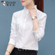 啄木鳥(niǎo)好棉立領(lǐng)白襯衫女2025春秋新款木耳花邊領(lǐng)顯瘦職業(yè)打底上衣內搭襯 白色 L （建議105-115斤）