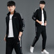 凡古拉跑步運動(dòng)套裝男士秋冬季休閑長(cháng)袖立領(lǐng)衛衣長(cháng)褲寬松兩件套 立領(lǐng)黑色三件套 男3XL/159-175斤