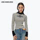 ANN ANDELMAN【明星同款】官方直營(yíng)秋季半高領(lǐng)logo提花條紋打底針織衫內搭上衣 黑白色 M