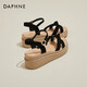 達芙妮（DAPHNE）七夕涼鞋女坡跟夏季新款仙女風(fēng)配裙子增高羅馬沙灘鞋 黑色  跟高5.5cm 38 (240mm)
