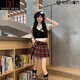 DAVEY MODE套裝女兩件套2025年新款假兩件短袖襯衫上衣夏季格子半身裙 【套裝】假兩件上衣格子百褶裙 M :建議90-105斤