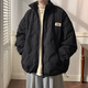 POUM菱形立領(lǐng)棉服男士秋冬季潮牌復(fù)古休閑棉衣棉襖子加厚感外套 FMQGCD-A30黑色 XL