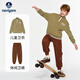 納維凱爾意大利小帆船童裝兒童套裝男童衛衣衛褲女童加厚保暖休閑裝 毛茸茸套裝牛油果綠+爵士棕 140