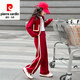 皮爾卡丹品牌女童運動(dòng)套裝春秋款網(wǎng)紅女大童春裝2025新款洋氣時(shí)髦潮酷穿搭 酒紅色 套裝春秋款 150 建議身高140-150cm