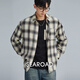 海上公路杏黑格漸變襯衫男秋季100%棉肌理感休閑格子長(cháng)袖襯衣外套 杏色 XL