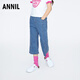 安奈兒商場(chǎng)同款女童裝全腰牛仔七分褲2024夏季新款微喇休閑褲百搭 中藍牛仔 130