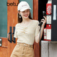 betu百圖女裝氣質(zhì)V領(lǐng)多色條紋T恤針織短袖T2104T17 黃色 XS