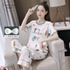 奧蜜雪 帶胸墊睡衣女夏季純棉短袖七分褲薄款兩件套裝2021年新款家居服女 D-2043胸墊白菇葉子七分褲 M(建議85斤-105斤)