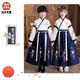 兒童古裝漢服國學(xué)服女童男童國學(xué)服裝開(kāi)學(xué)禮書(shū)童三字經(jīng)朗誦演出服 云飛鶴藏青直袖 120cm