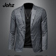 Johz輕奢男裝網(wǎng)紅長(cháng)袖外套休閑西服男春秋修身西裝大碼潮牌上衣服 灰色 XL （130-150斤）