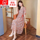 皮爾卡丹（pierre cardin）夏季真絲連衣裙女碎花桑蠶絲氣質(zhì)超仙長高檔中年媽I媽連衣裙 桔色 L 105-115斤