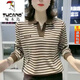 啄木鳥(niǎo)（TUCANO）品牌女裝條紋長(cháng)袖T恤女春夏裝新款寬松polo衫休閑百搭翻領(lǐng)上衣女 咖啡色 XL 110-125斤