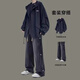 gxmy美式工裝夾克外套男士休閑套裝春秋季連帽衣服男裝寬松潮流穿搭配 【套裝】黑色外套+直筒黑色牛仔 XL