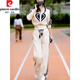 皮爾卡丹（pierre cardin）休閑純棉運(yùn)動(dòng)套裝女春秋季新款時(shí)尚洋氣寬松顯瘦減齡闊腿褲兩件套 杏色兩件套 M(建議100斤以下)