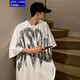 【胖子超大碼80-240斤男裝】涂鴉短袖T恤男加肥加大碼潮牌胖子寬松款體恤衫夏裝2022街頭嘻哈加肥 白色 5XL 215-240斤