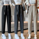 南叮雅格孕婦褲子秋冬新款外穿哈倫褲垂感顯瘦加絨直筒褲長(cháng)褲時(shí)尚秋冬裝 黑色 XXL 140-160斤