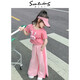 mlgt kids童裝女童牛仔套裝春秋季新款洋氣女孩休閑花朵衣服兒童外套 粉色套裝 【夏裝】（不含帽子. 90 cm 【建議身高85cm左右】