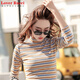 LOVER RUCCI2025秋冬新款條紋長(cháng)袖t恤女修身內搭洋氣半高領(lǐng)純棉薄絨打底衫 卡其條紋 L 建議100-115斤