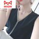 貓人（MiiOW）品牌高檔新品 吊帶背心女夏季西裝內(nèi)搭大碼寬松無(wú)袖雪紡衫胖mm洋 黑色 L