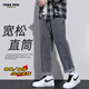 Foss Phil牛仔褲男秋冬季寬松直筒休閑美式高街潮流垂感長(cháng)褲S336黑灰XL