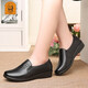 老人頭女鞋新款真皮媽媽鞋中老年軟底軟面單鞋平底深口休閑皮鞋女 黑色 38