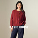 Basic House/百家好綿羊毛插肩袖針織衫韓系溫柔圓領(lǐng)彩色紐扣開衫 紅色 L （120-130斤）