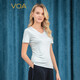 VOA雙面針織真絲V領(lǐng)收腰顯瘦糯軟四面彈透氣短袖T恤 B683 淡藍（Q02） 155/S