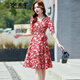 妍莉芬 碎花連衣裙女夏季2022年夏裝新款女裝小香風(fēng)法式短袖小個(gè)子收腰顯瘦百搭裙子夏天 紅色 2XL(建議130-145斤)