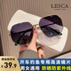 LESCA LUNETIER透明藍(lán)色防紫外線太陽鏡男士多邊形金屬開車墨鏡潮海邊眼鏡女圓臉